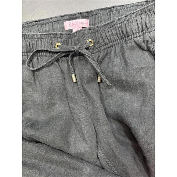 Lilly Pulitzer Linen Casual Pants Organic Black Drawstring Minimalist Designer S - Picture 1 of 13
